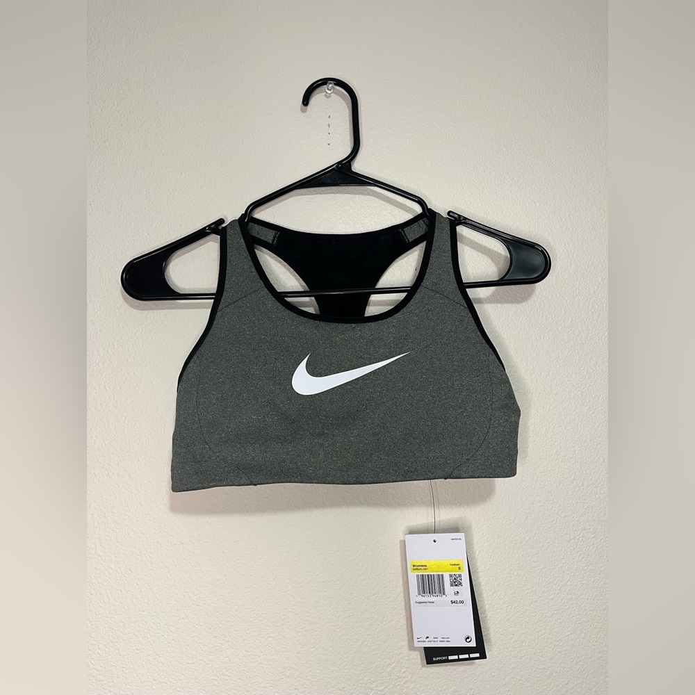 Nike Dri-Fit Training Sports Bra Size S NWT Gray Black Running Cycling